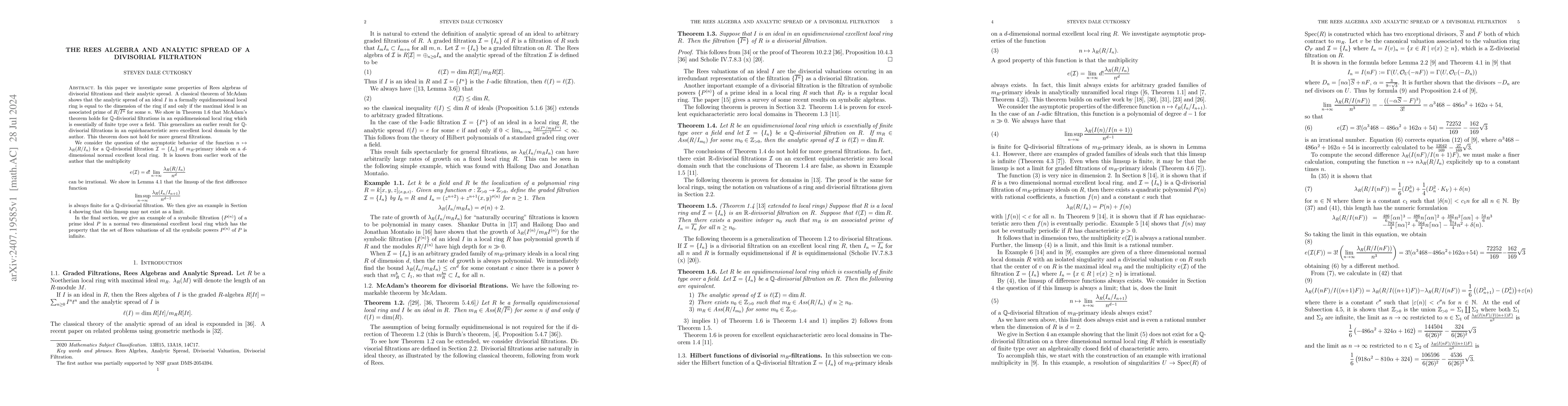 Thumbnail for The Rees algebra and analytic spread of a divisorial filtration