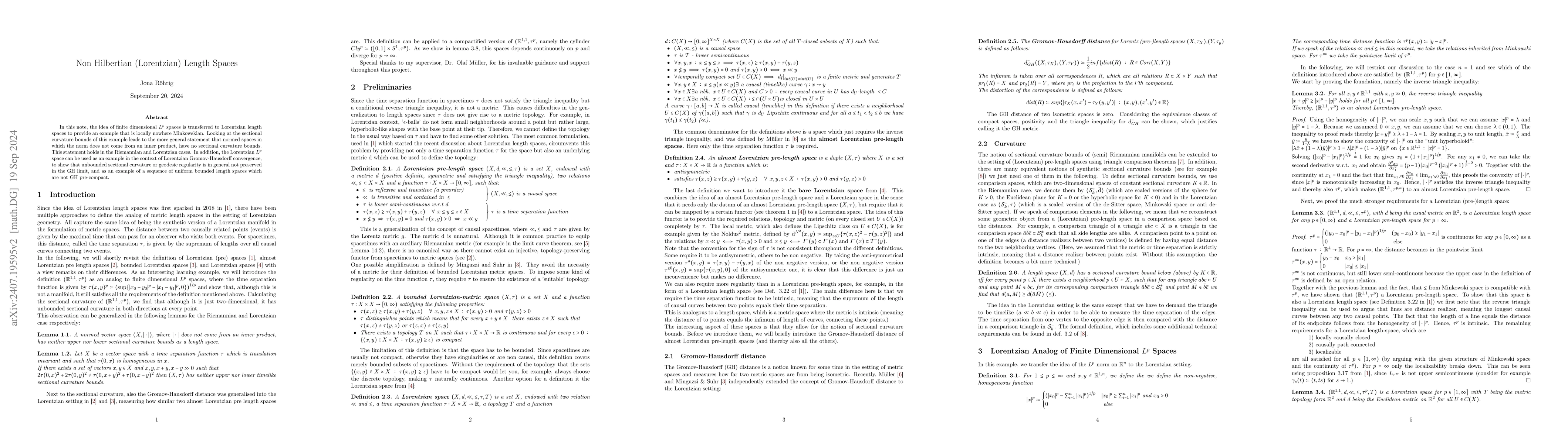 Thumbnail for Non Hilbertian (Lorentzian) Length Spaces