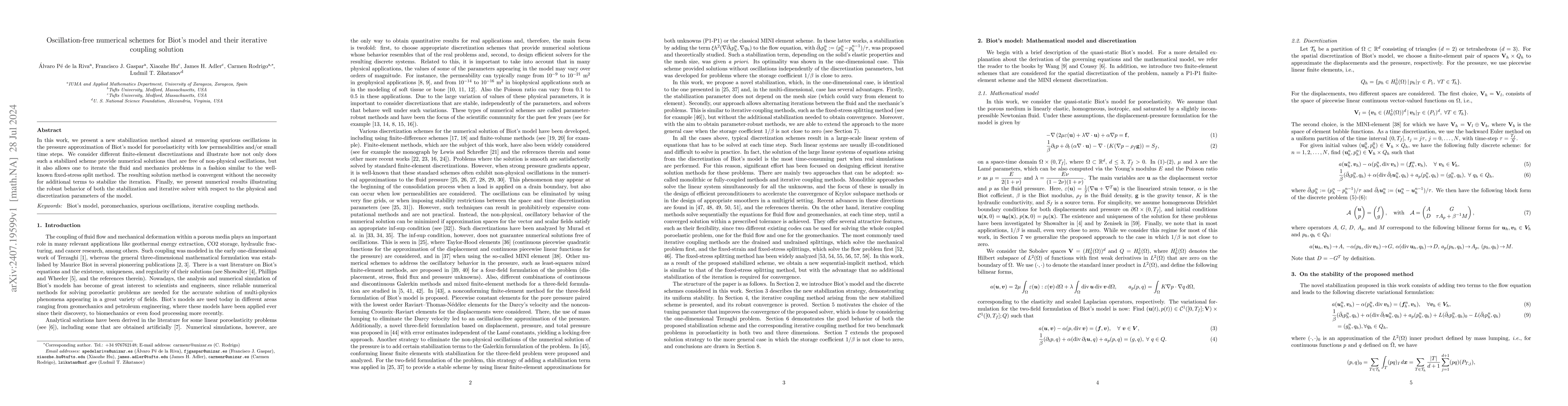 Thumbnail for Oscillation-free numerical schemes for Biot's model and their iterative
  coupling solution