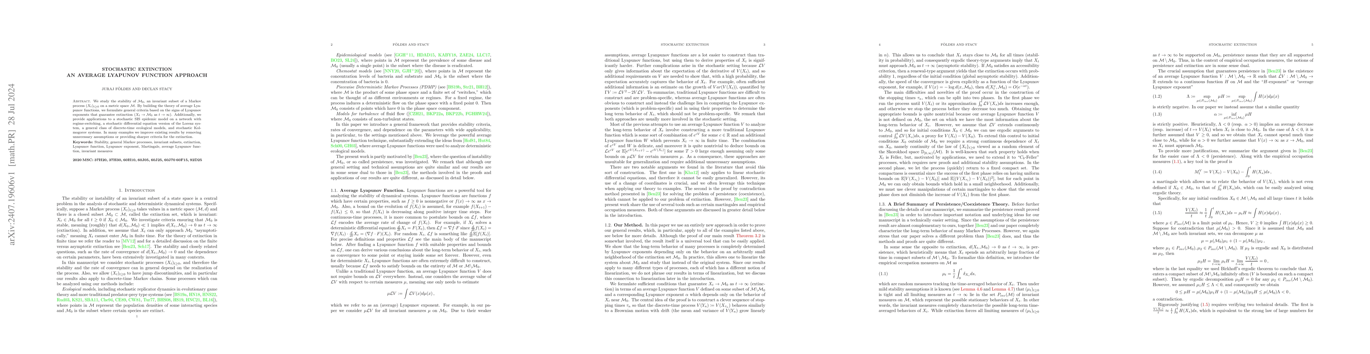 Thumbnail for Stochastic Extinction, An Average Lyapunov Function Approach