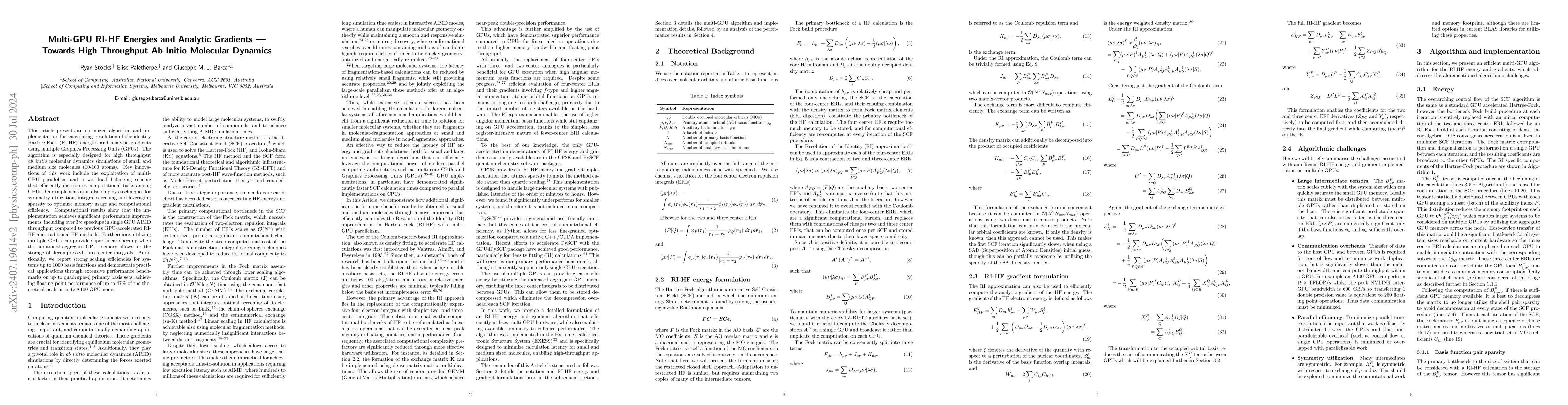 Thumbnail for Multi-GPU RI-HF Energies and Analytic Gradients $-$ Towards High
  Throughput Ab Initio Molecular Dynamics