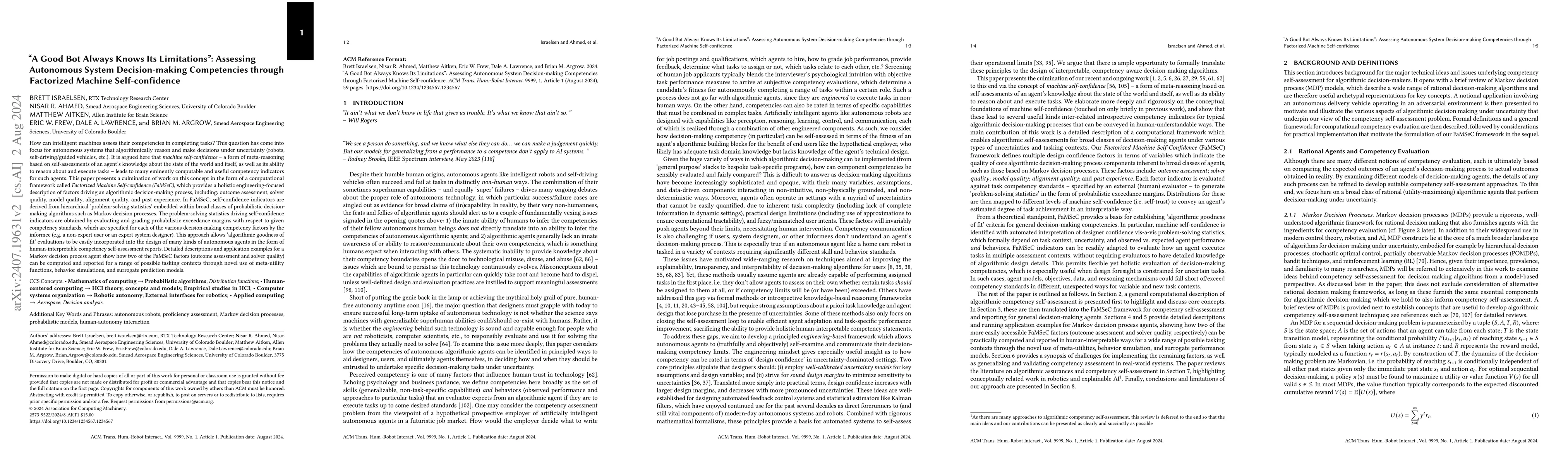 Thumbnail for "A Good Bot Always Knows Its Limitations": Assessing Autonomous System
  Decision-making Competencies through Factorized Machine Self-confidence