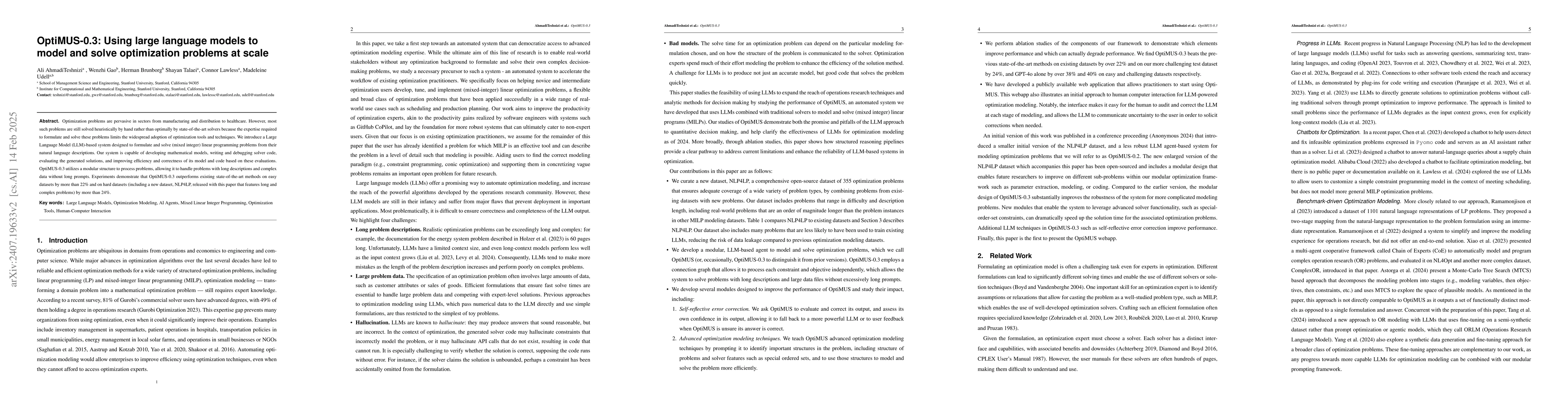 Thumbnail for OptiMUS-0.3: Using Large Language Models to Model and Solve Optimization
  Problems at Scale