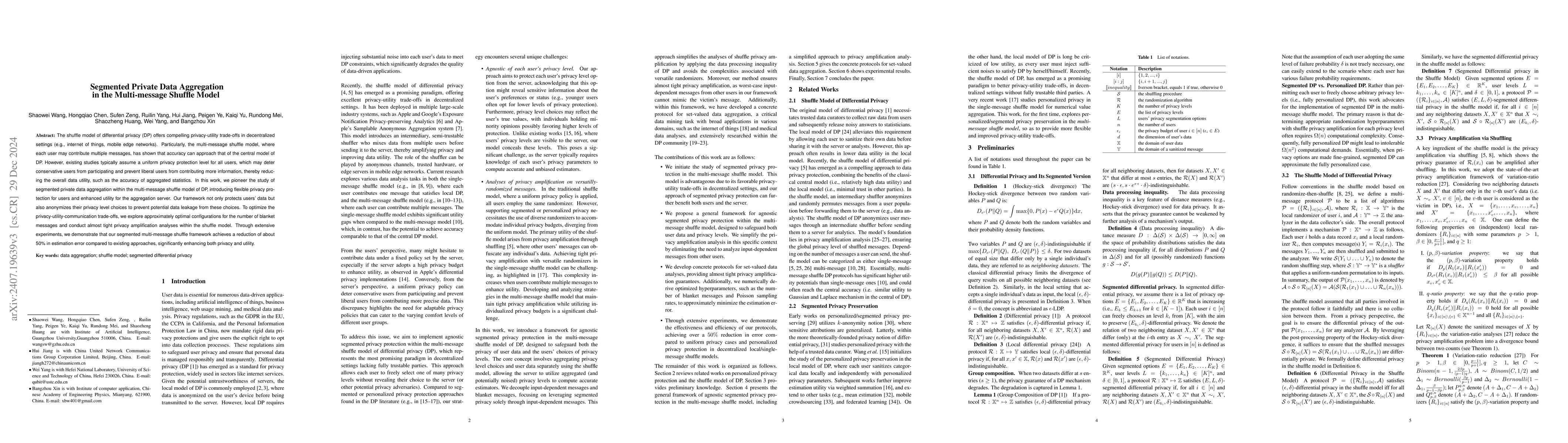 Thumbnail for Segmented Private Data Aggregation in the Multi-message Shuffle Model