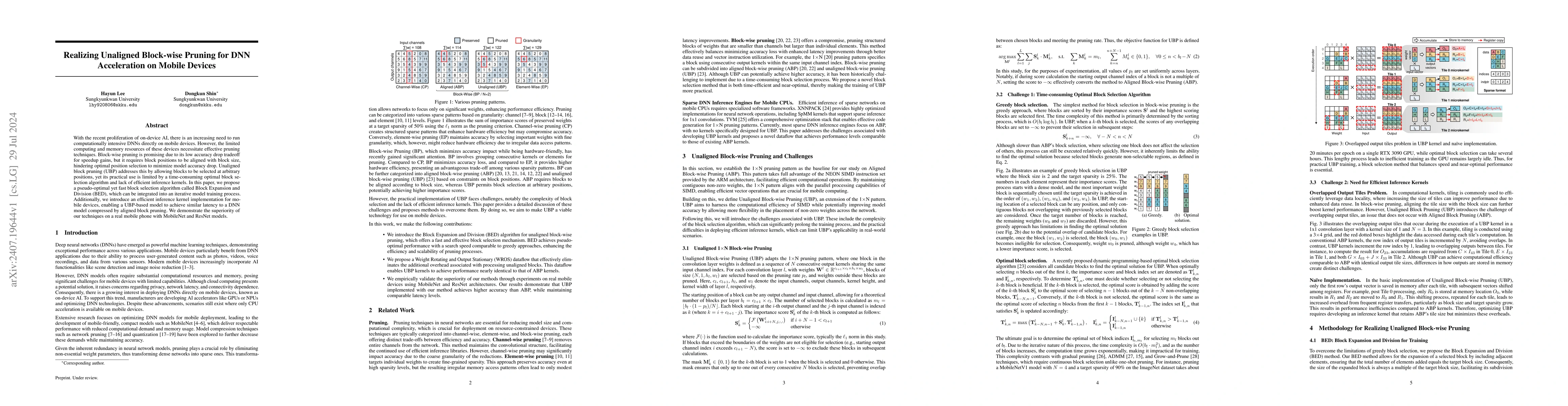 Thumbnail for Realizing Unaligned Block-wise Pruning for DNN Acceleration on Mobile
  Devices