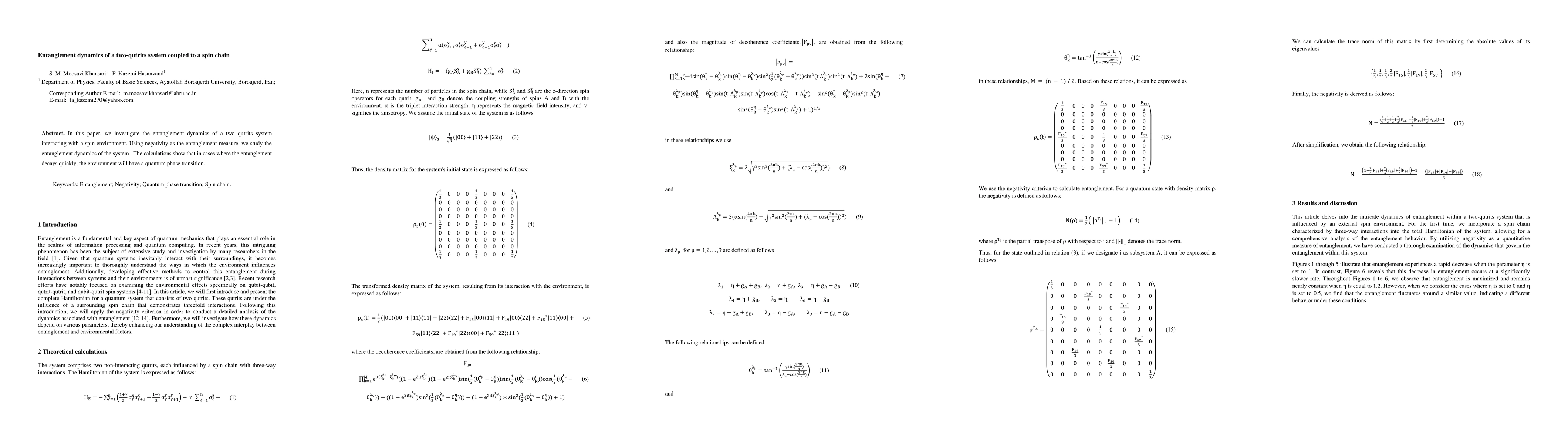 Thumbnail for Entanglement dynamics of a two-qutrits system coupled to a spin chain