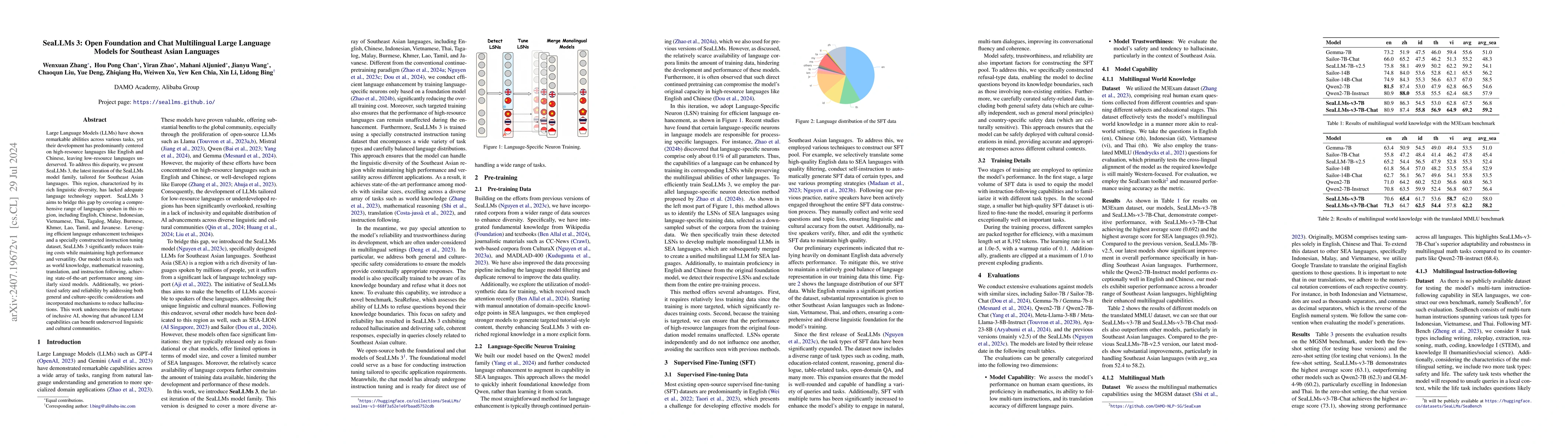 Thumbnail for SeaLLMs 3: Open Foundation and Chat Multilingual Large Language Models
  for Southeast Asian Languages