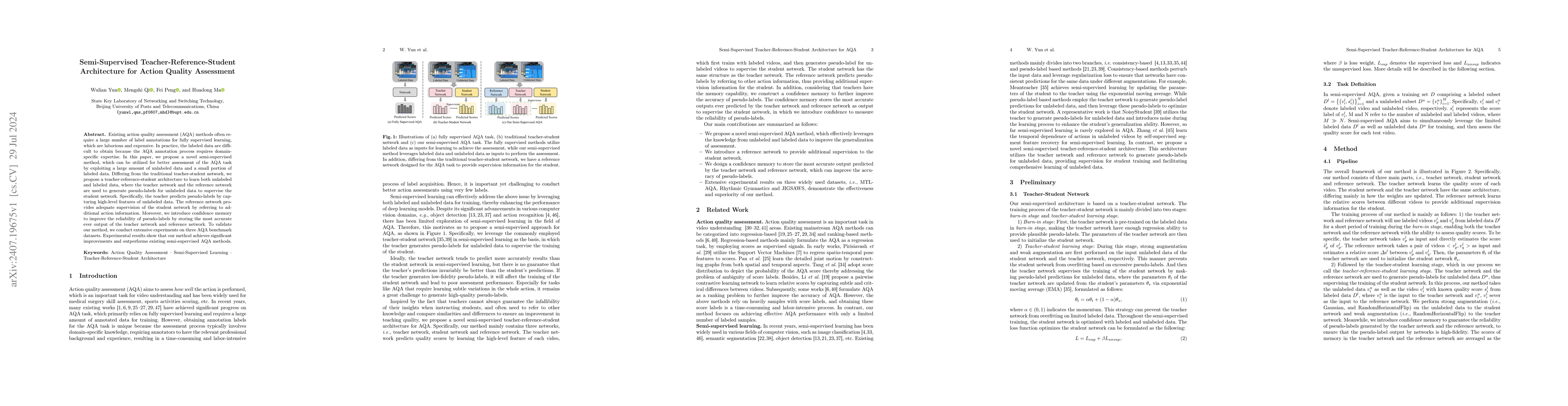 Thumbnail for Semi-Supervised Teacher-Reference-Student Architecture for Action
  Quality Assessment