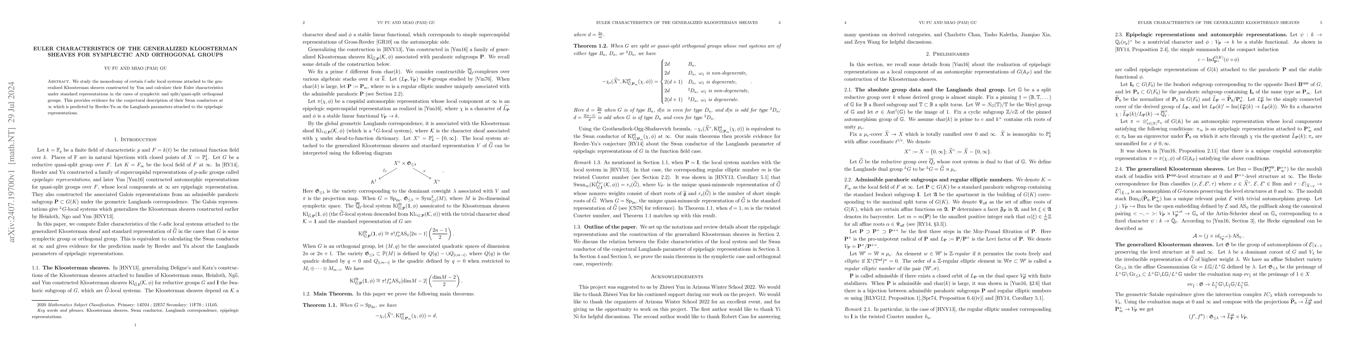 Thumbnail for Euler characteristics of the generalized Kloosterman sheaves for
  symplectic and orthogonal groups