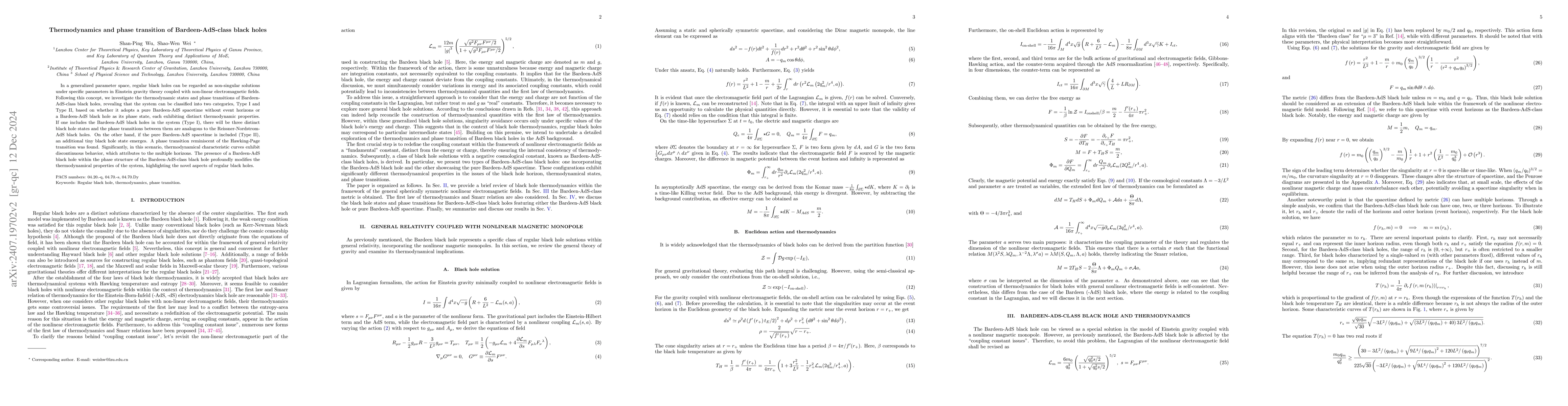 Thumbnail for Thermodynamics and phase transition of Bardeen-AdS-class black holes