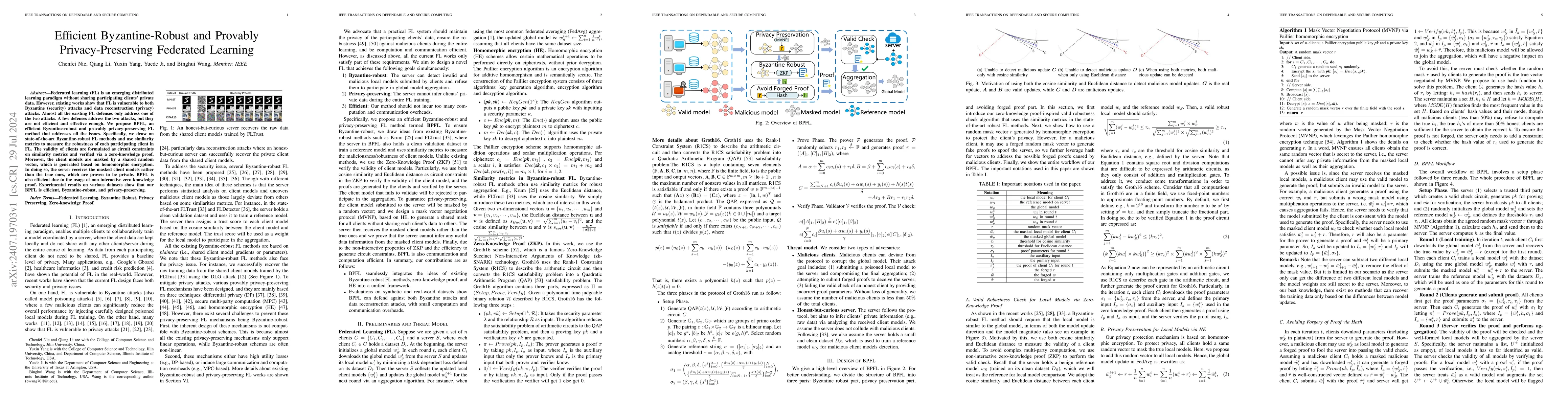 Thumbnail for Efficient Byzantine-Robust and Provably Privacy-Preserving Federated
  Learning