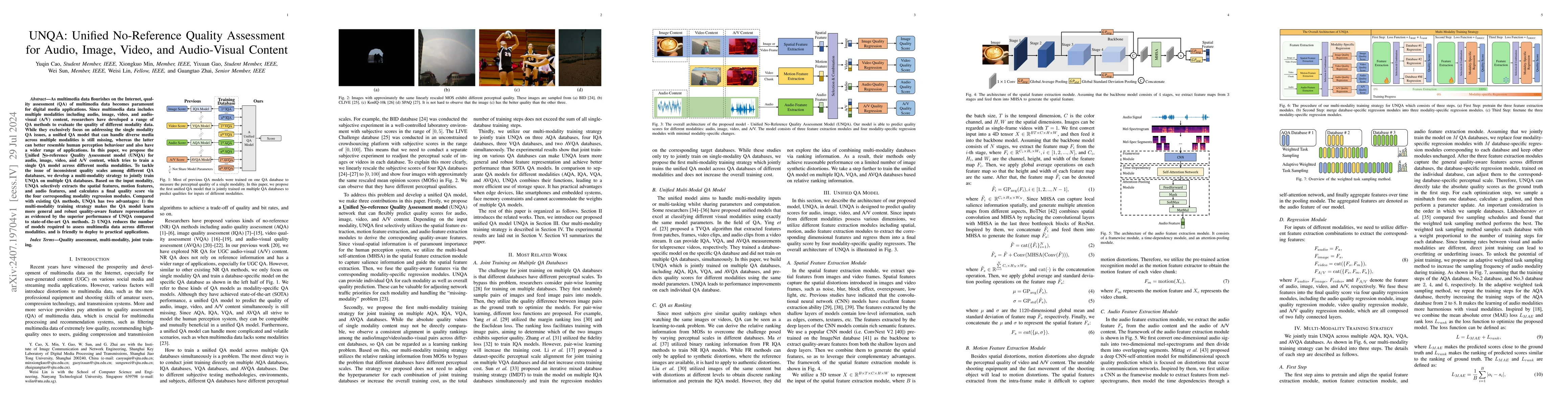 Thumbnail for UNQA: Unified No-Reference Quality Assessment for Audio, Image, Video,
  and Audio-Visual Content