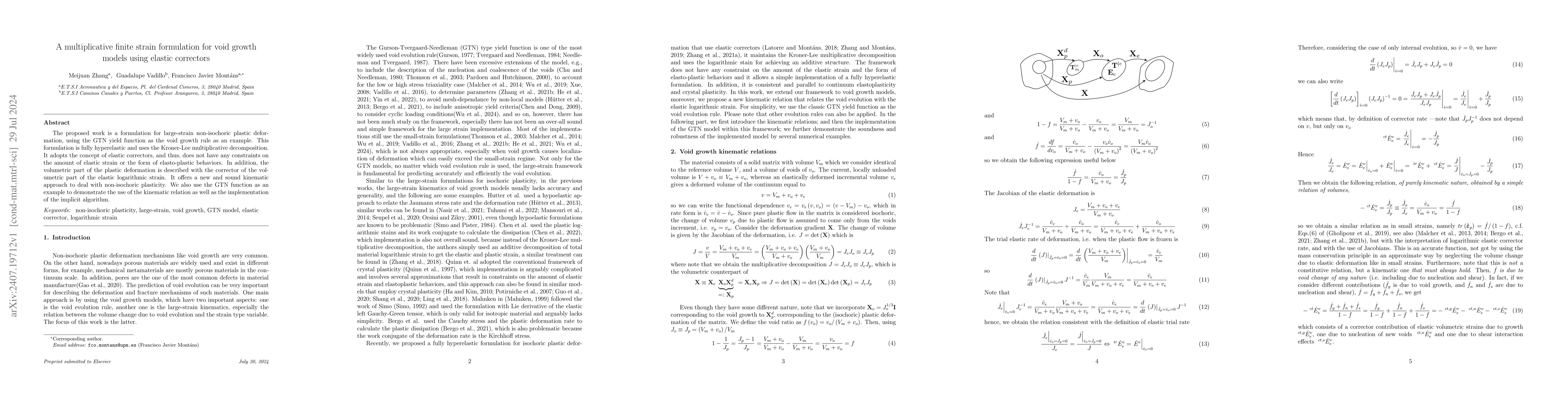 Thumbnail for A multiplicative finite strain formulation for void growth models using
  elastic correctors
