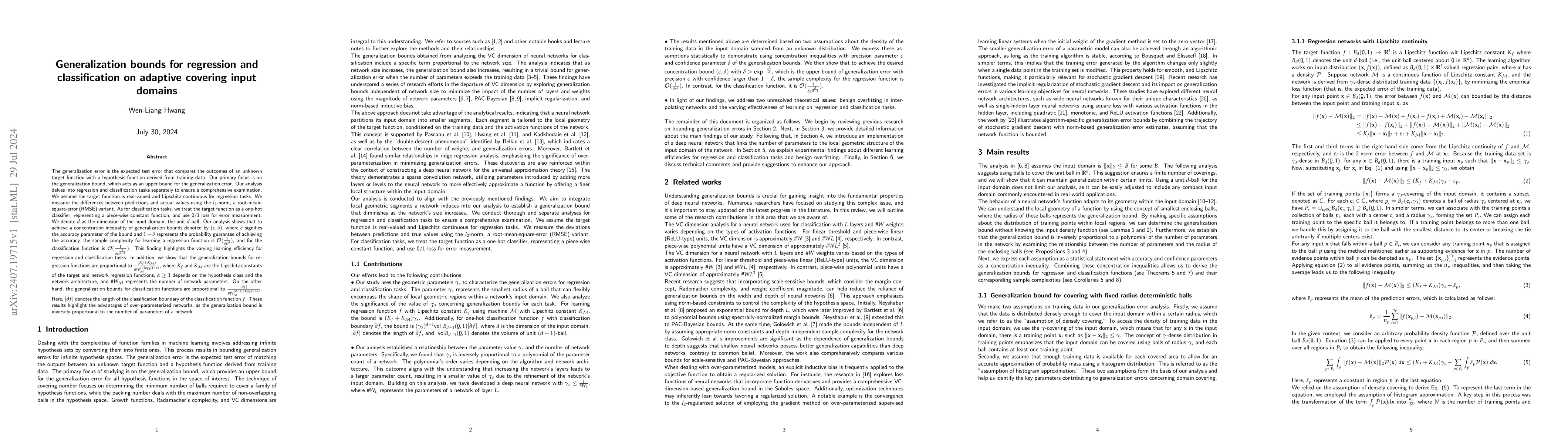 Thumbnail for Generalization bounds for regression and classification on adaptive
  covering input domains