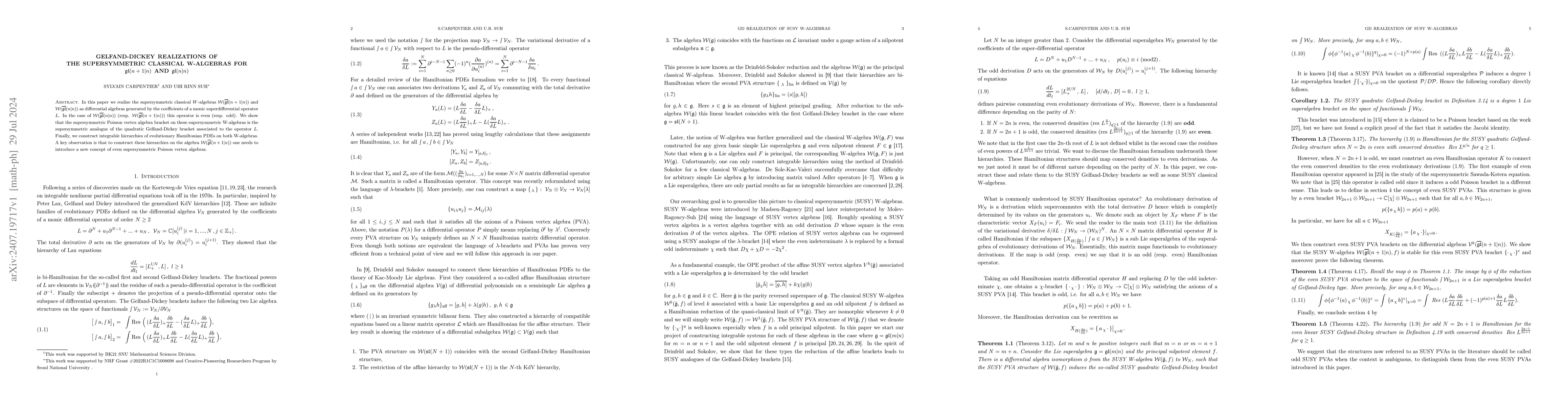 Thumbnail for Gelfand-Dickey Realizations of the supersymmetric classical W-algebras
  for $\mathfrak{gl}(n+1|n)$ and $\mathfrak{gl}(n|n)$