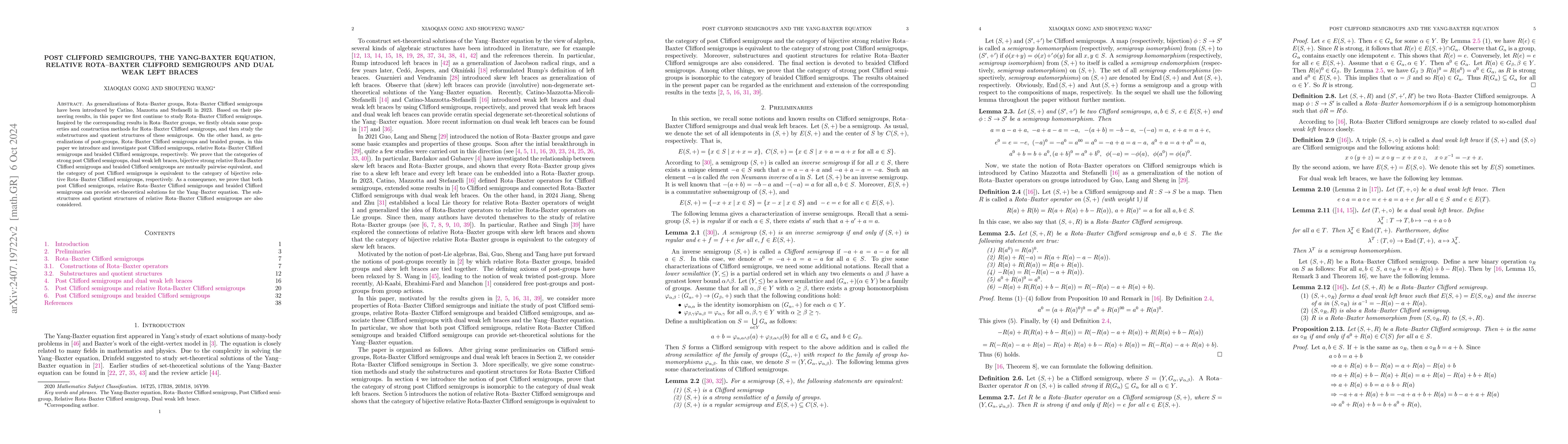 Thumbnail for Post Clifford semigroups, the Yang-Baxter equation, relative
  Rota--Baxter Clifford semigroups and dual weak left braces