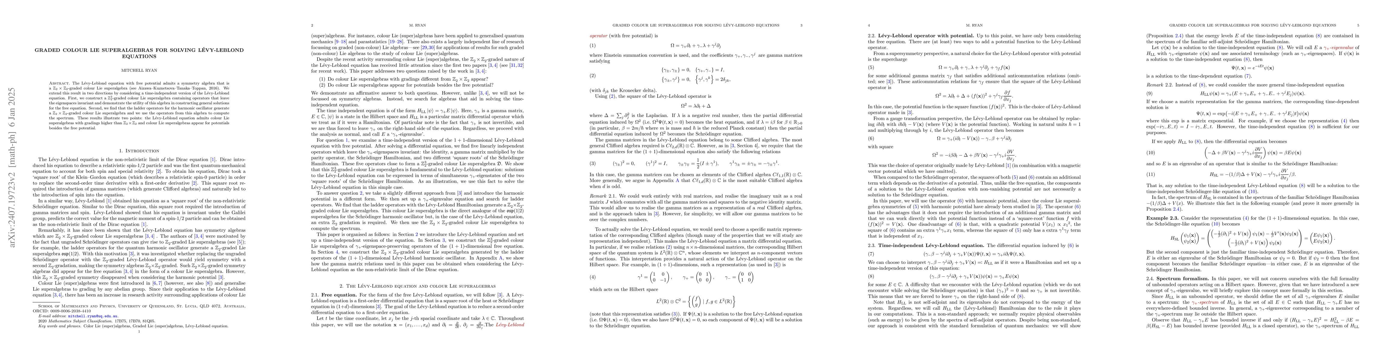 Thumbnail for Graded colour Lie superalgebras for solving Lévy-Leblond equations