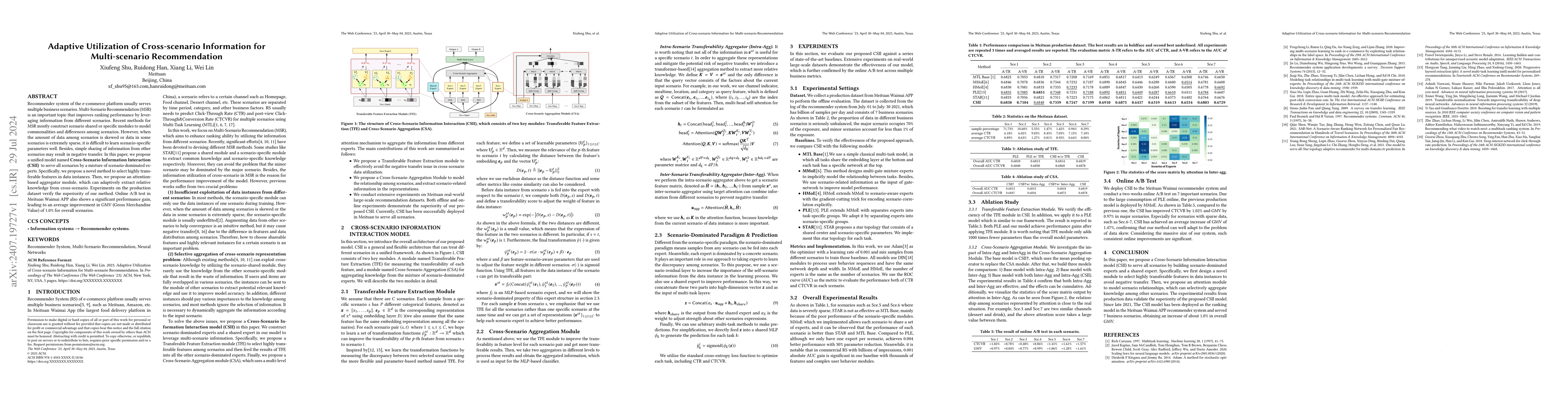 Thumbnail for Adaptive Utilization of Cross-scenario Information for Multi-scenario
  Recommendation