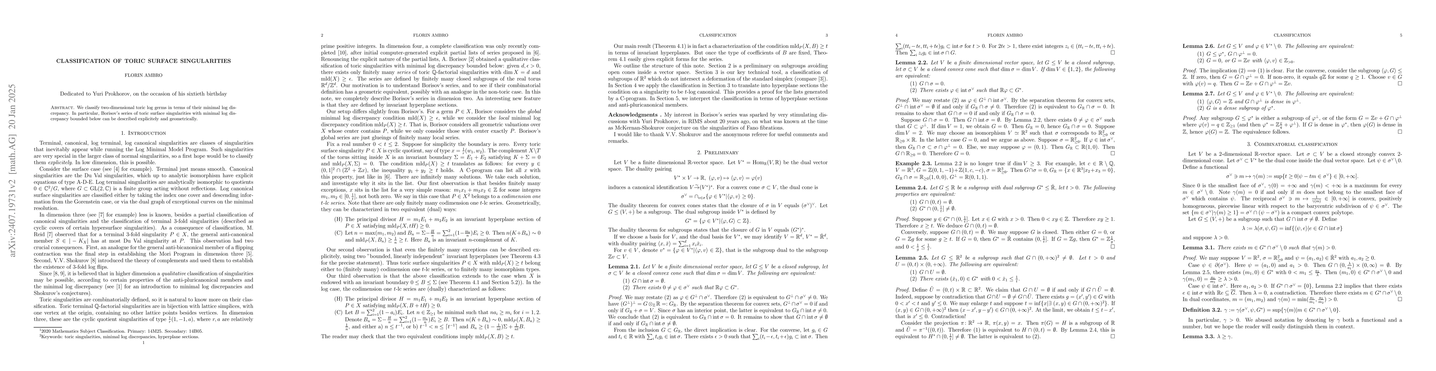 Thumbnail for Classification of toric surface singularities