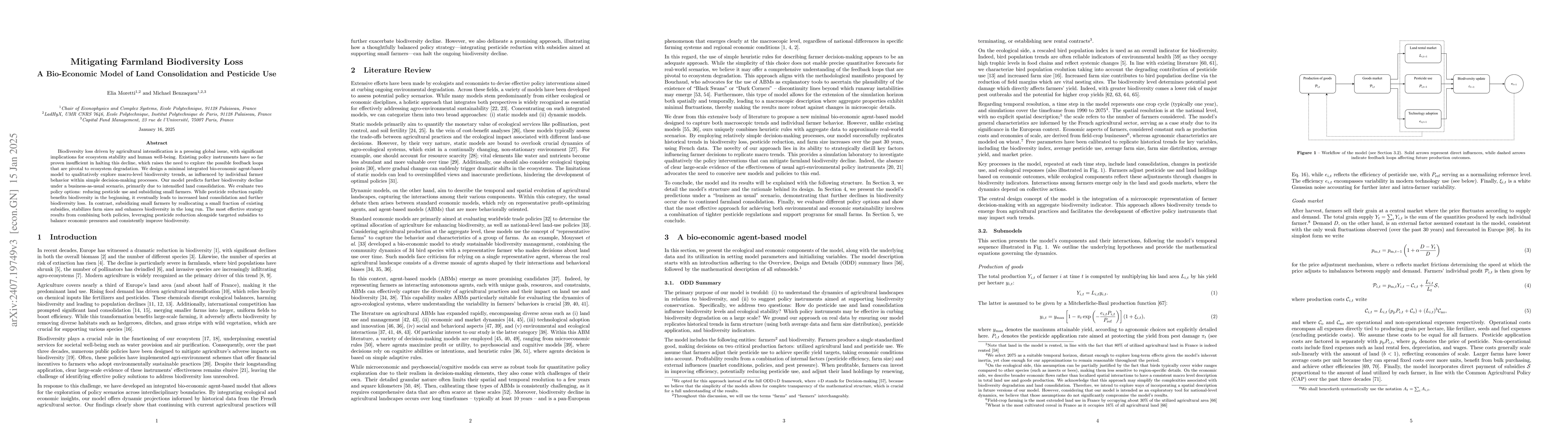 Thumbnail for Mitigating Farmland Biodiversity Loss: A Bio-Economic Model of Land
  Consolidation and Pesticide Use