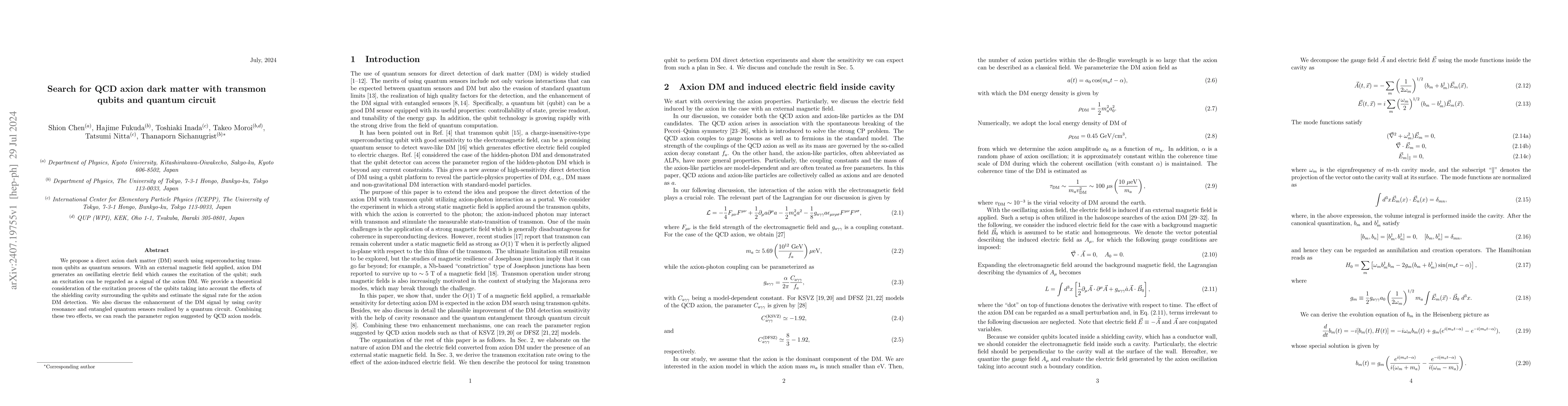 Thumbnail for Search for QCD axion dark matter with transmon qubits and quantum
  circuit
