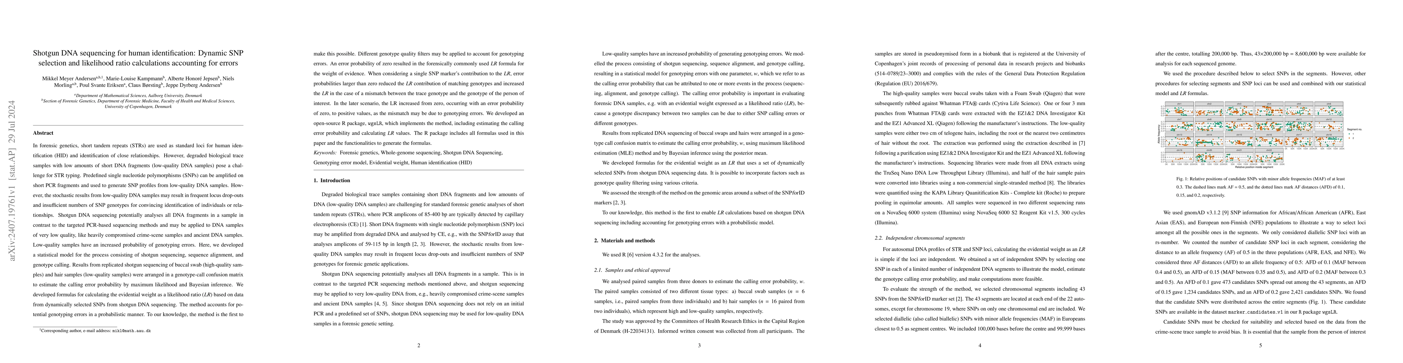 Thumbnail for Shotgun DNA sequencing for human identification: Dynamic SNP selection
  and likelihood ratio calculations accounting for errors