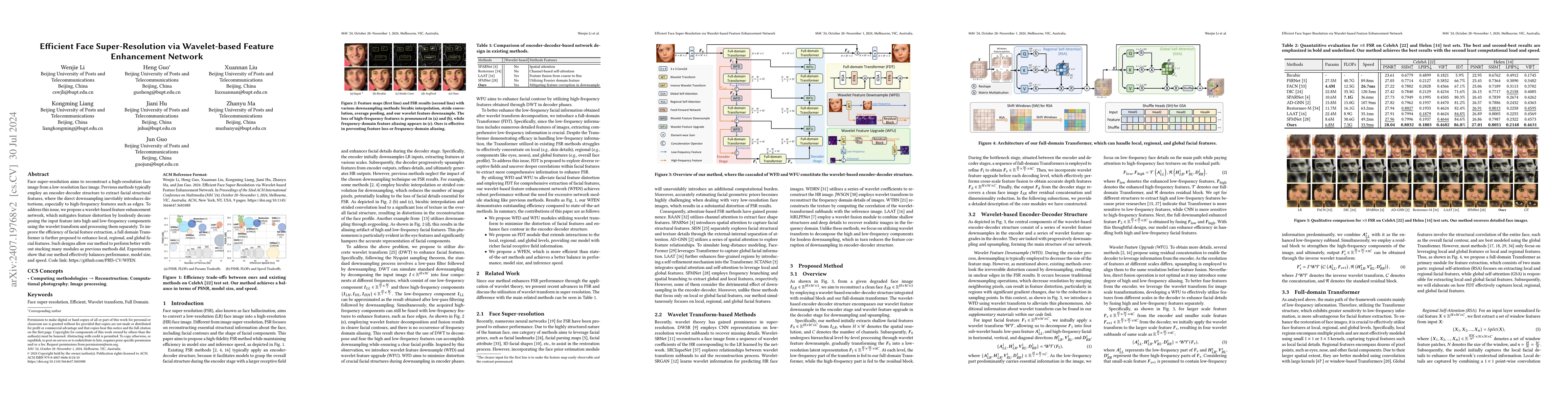 Thumbnail for Efficient Face Super-Resolution via Wavelet-based Feature Enhancement
  Network