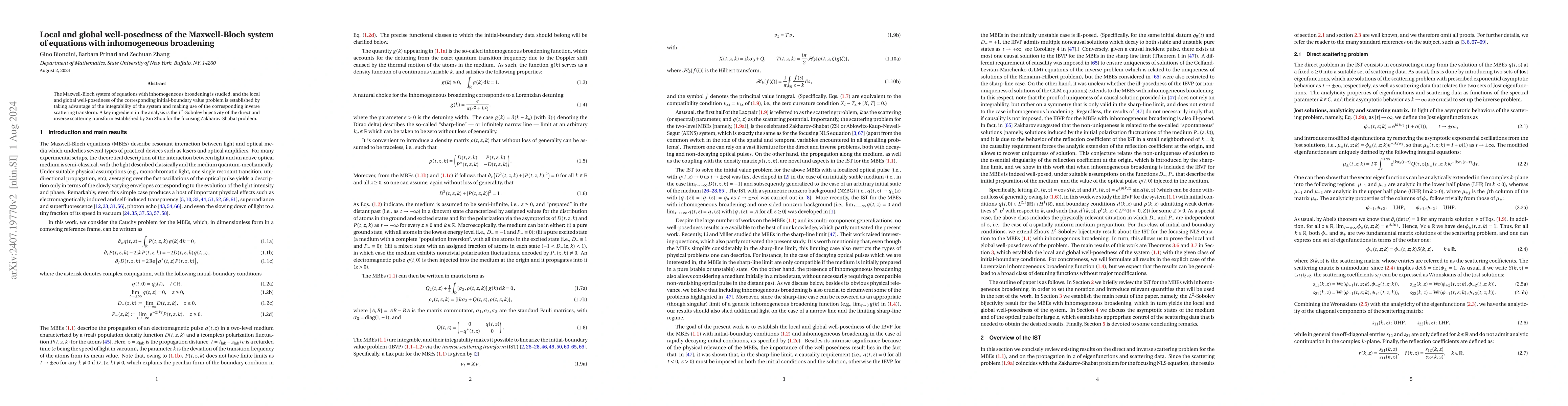 Thumbnail for Local and global well-posedness of the Maxwell-Bloch system of equations
  with inhomogeneous broadening