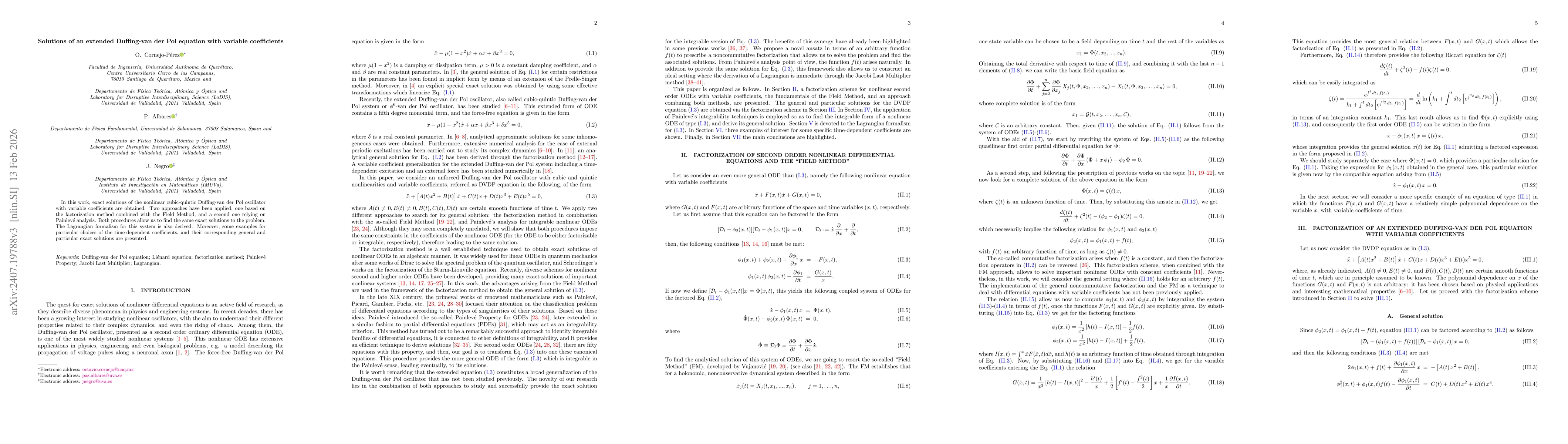 Thumbnail for Solutions of an extended Duffing-van der Pol equation with variable
  coefficients