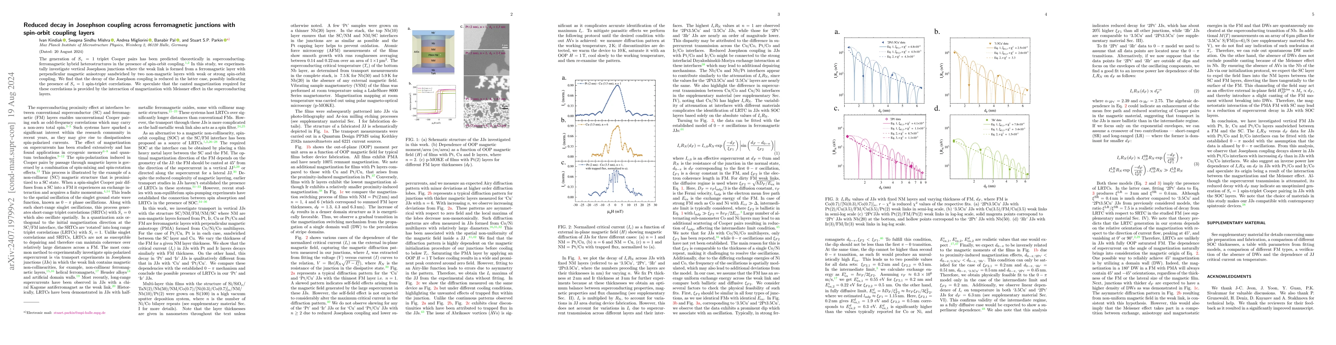 Thumbnail for Reduced decay in Josephson coupling across ferromagnetic junctions with
  spin-orbit coupling layers