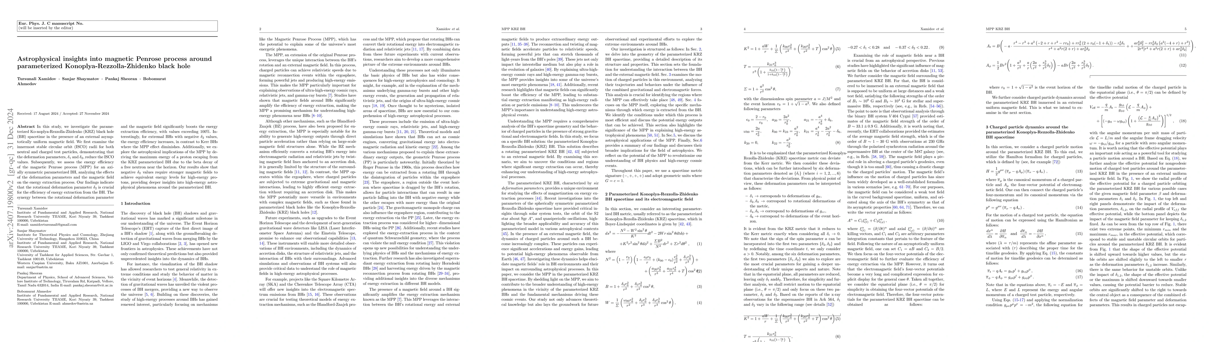 Thumbnail for Astrophysical insights into magnetic Penrose process around
  parameterized Konoplya-Rezzolla-Zhidenko black hole