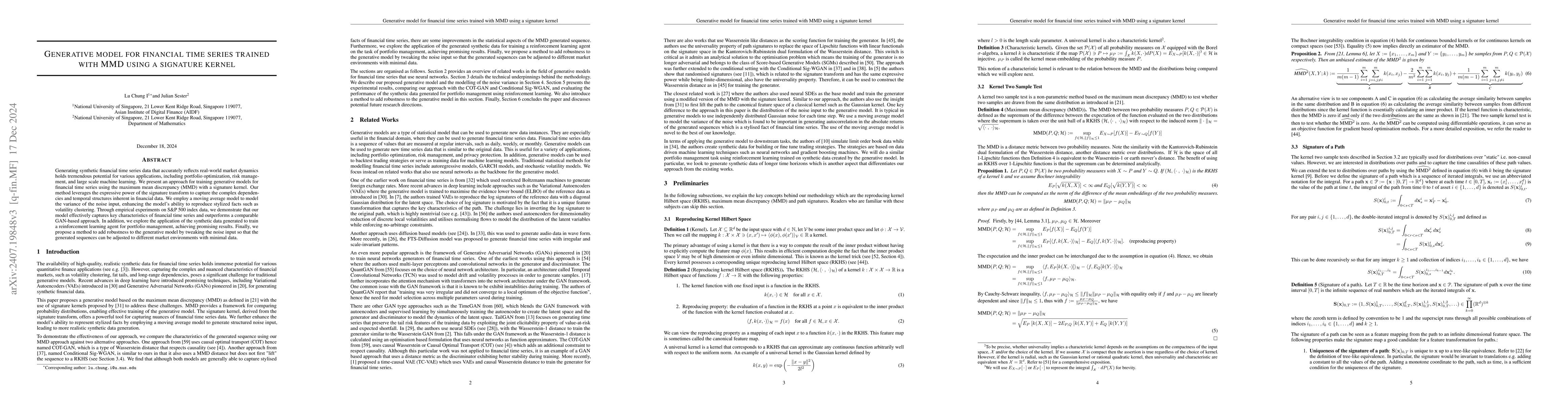 Thumbnail for Generative model for financial time series trained with MMD using a
  signature kernel