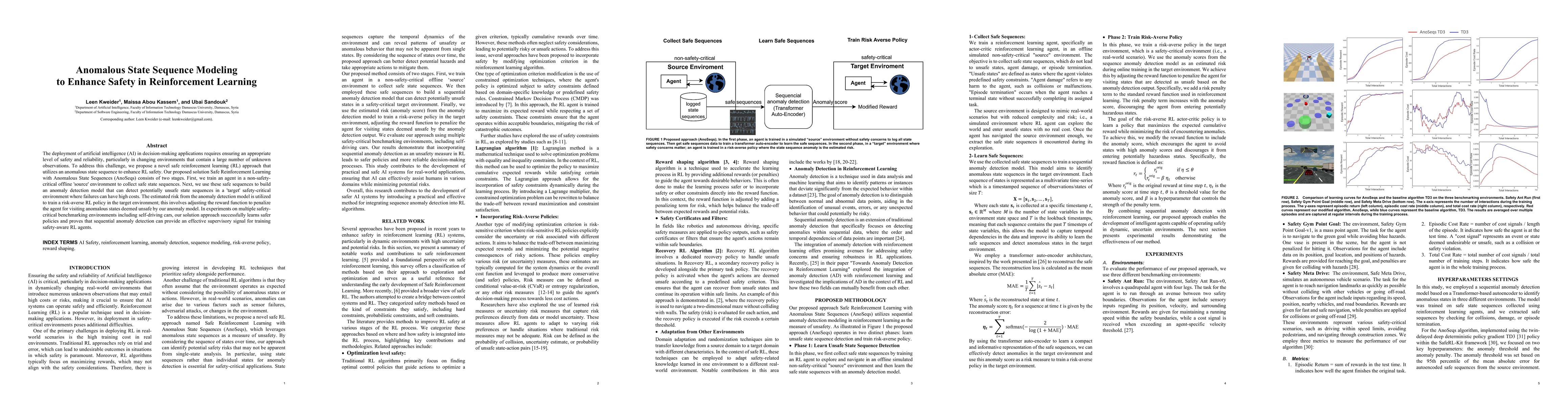 Thumbnail for Anomalous State Sequence Modeling to Enhance Safety in Reinforcement
  Learning