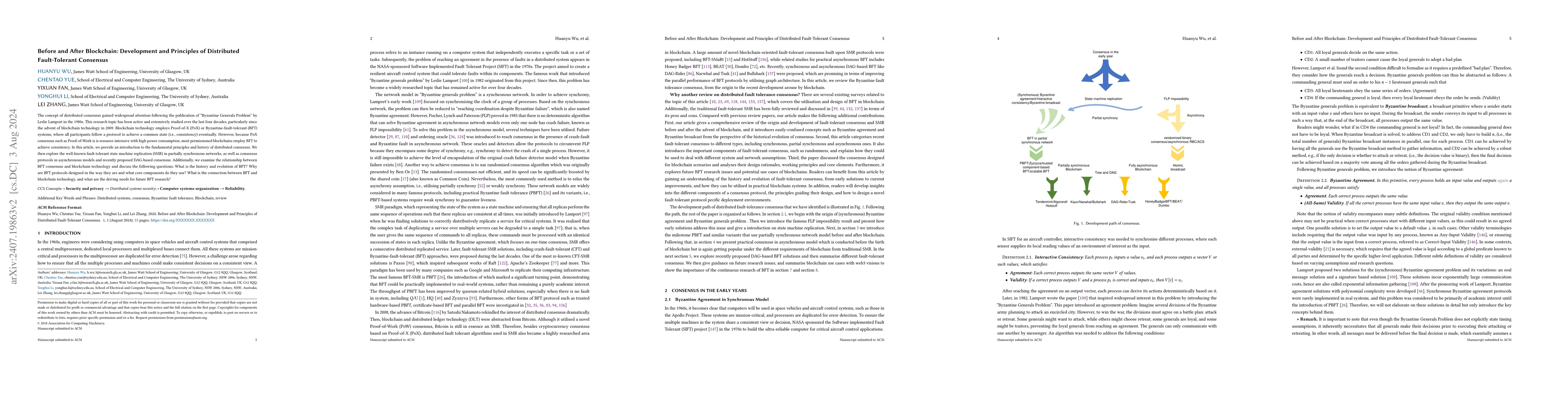 Thumbnail for Before and After Blockchain: Development and Principles of Distributed
  Fault-Tolerant Consensus