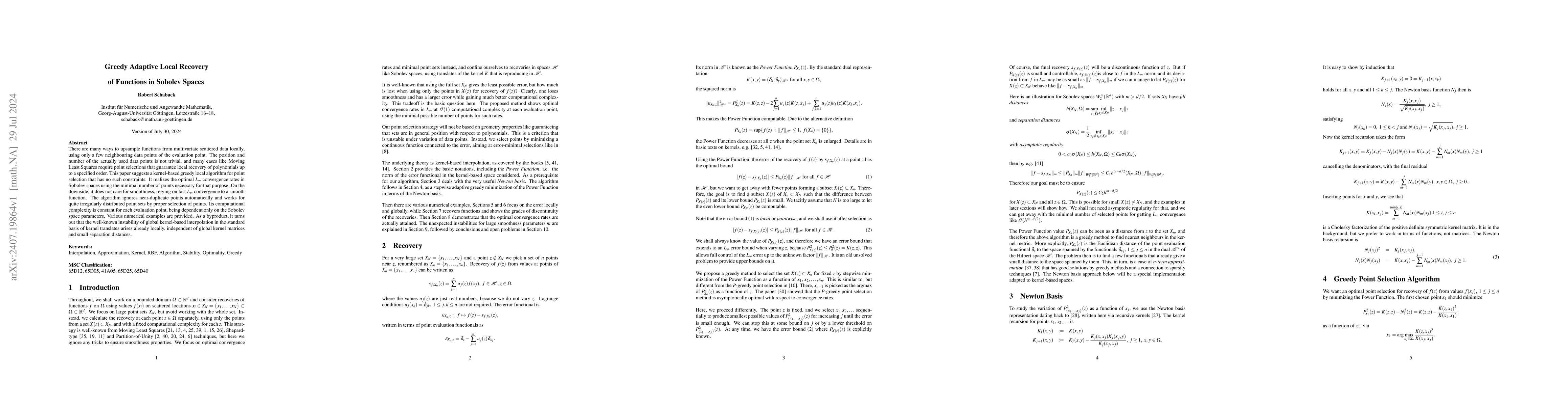 Thumbnail for Greedy Adaptive Local Recovery of Functions in Sobolev Spaces