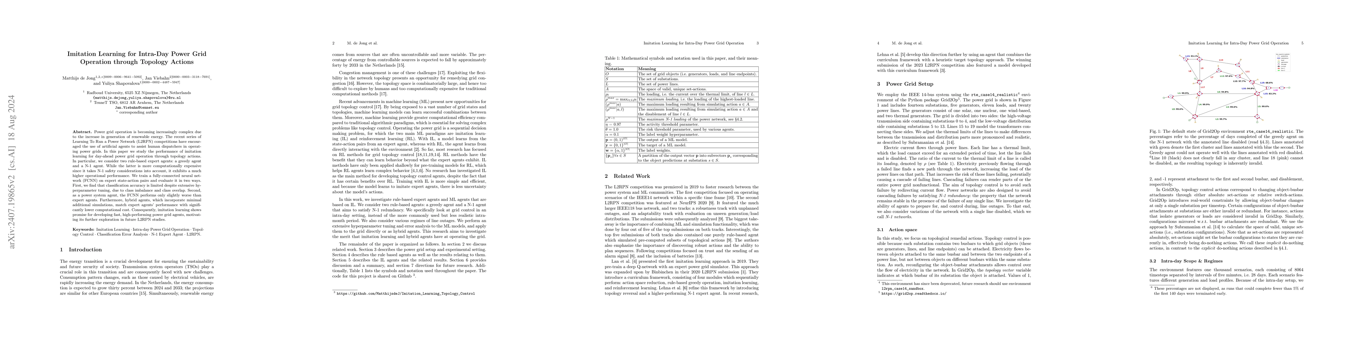 Thumbnail for Imitation Learning for Intra-Day Power Grid Operation through Topology
  Actions