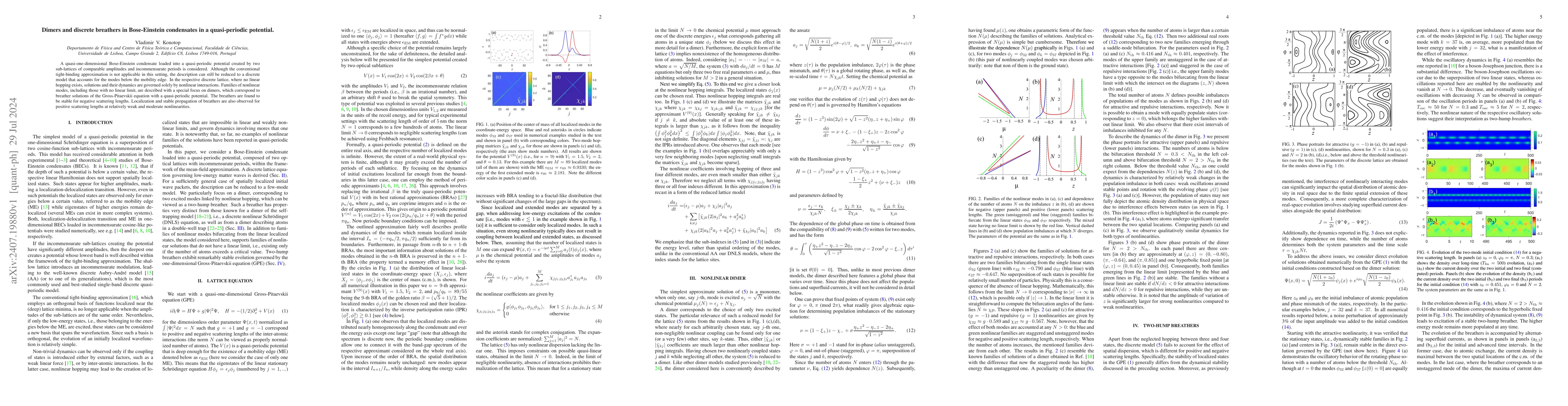 Thumbnail for Dimers and discrete breathers in Bose-Einstein condensates in a
  quasi-periodic potential