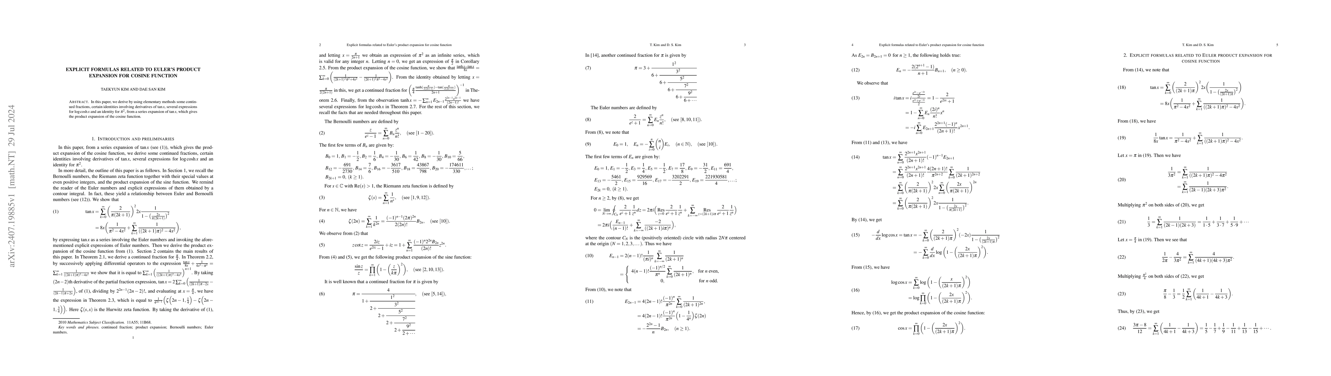 Thumbnail for Explicit formulas related to Euler's product expansion for cosine
  function