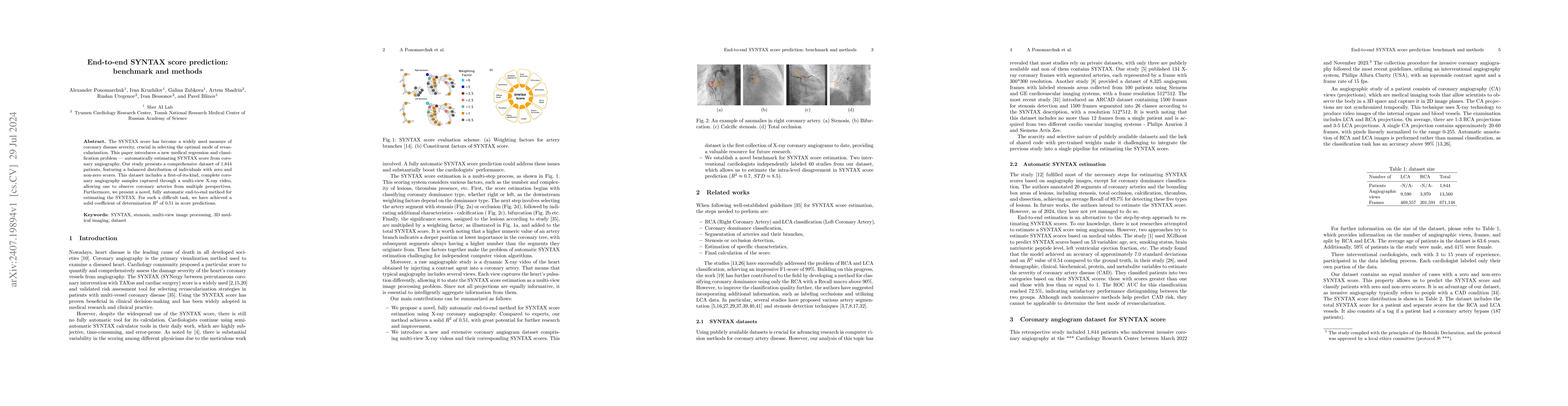 Thumbnail for End-to-end SYNTAX score prediction: benchmark and methods