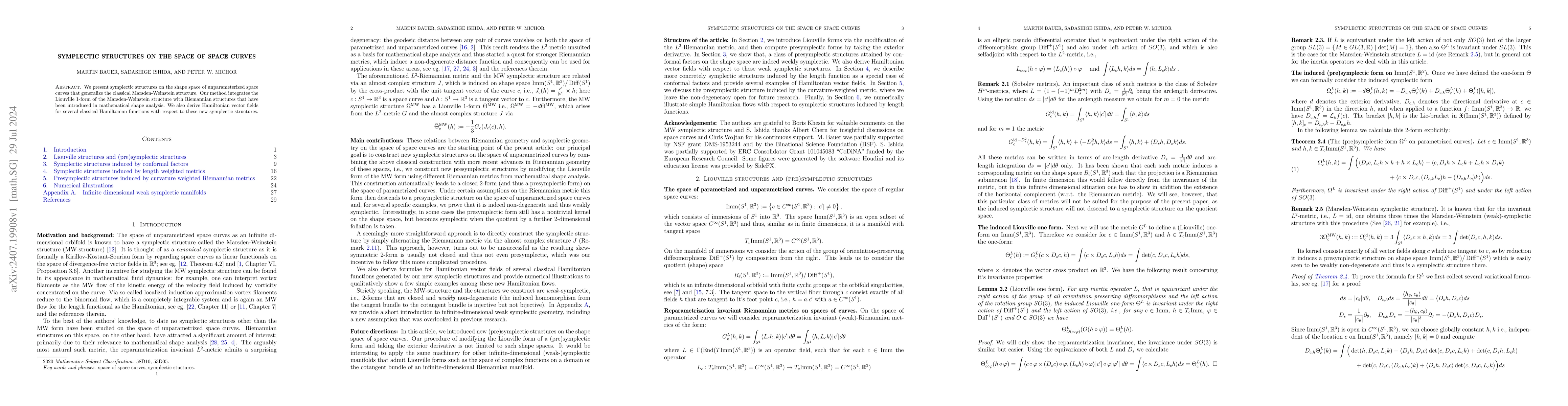 Thumbnail for Symplectic structures on the space of space curves