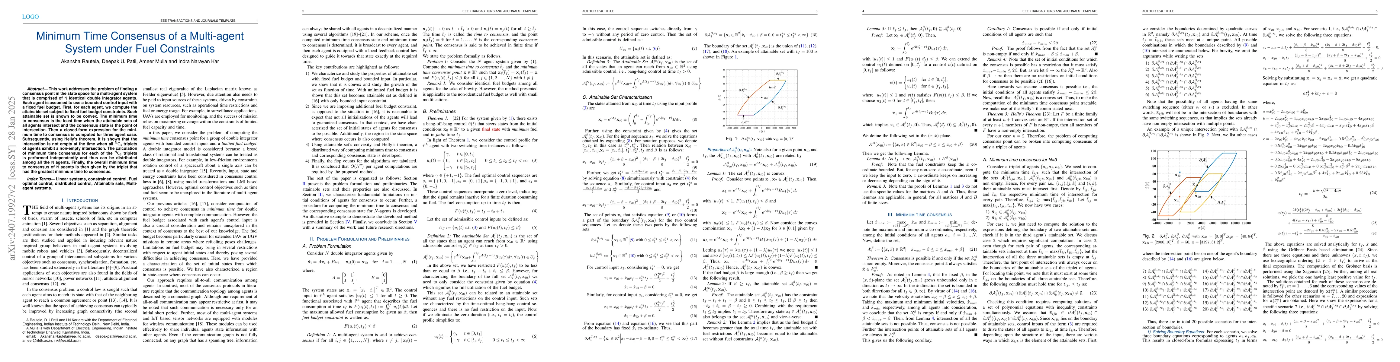 Thumbnail for Minimum Time Consensus of Multi-agent System under Fuel Constraints