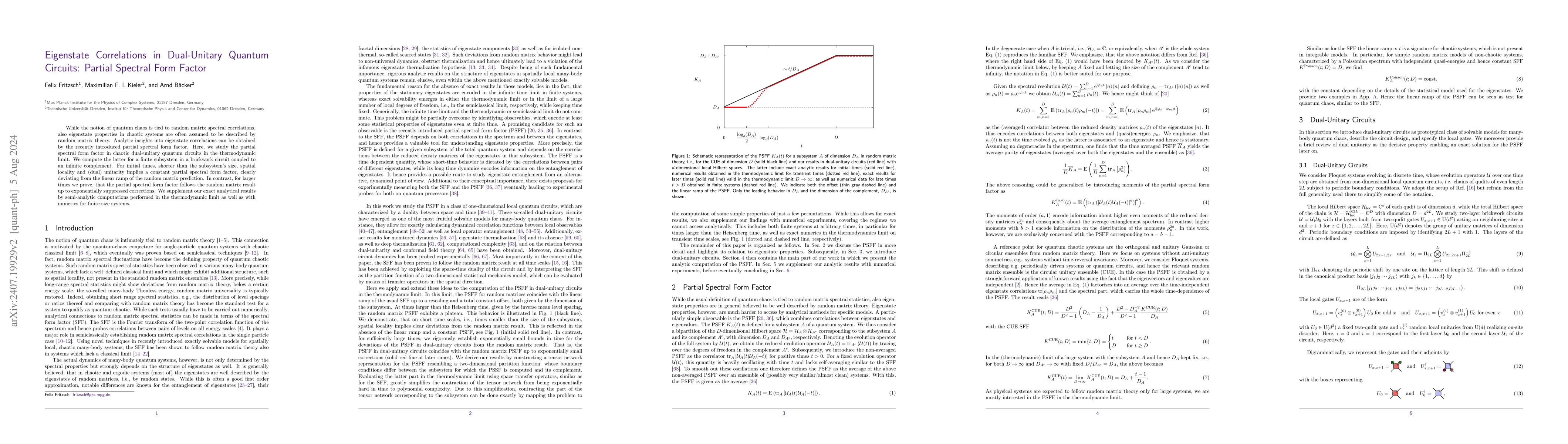Thumbnail for Eigenstate Correlations in Dual-Unitary Quantum Circuits: Partial
  Spectral Form Factor