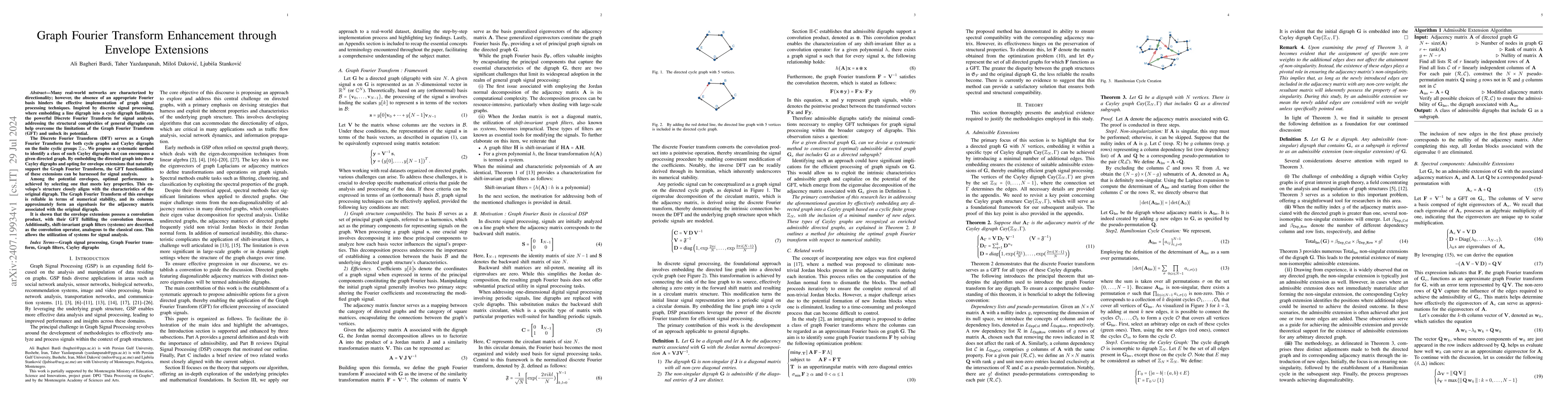 Thumbnail for Graph Fourier Transform Enhancement through Envelope Extensions