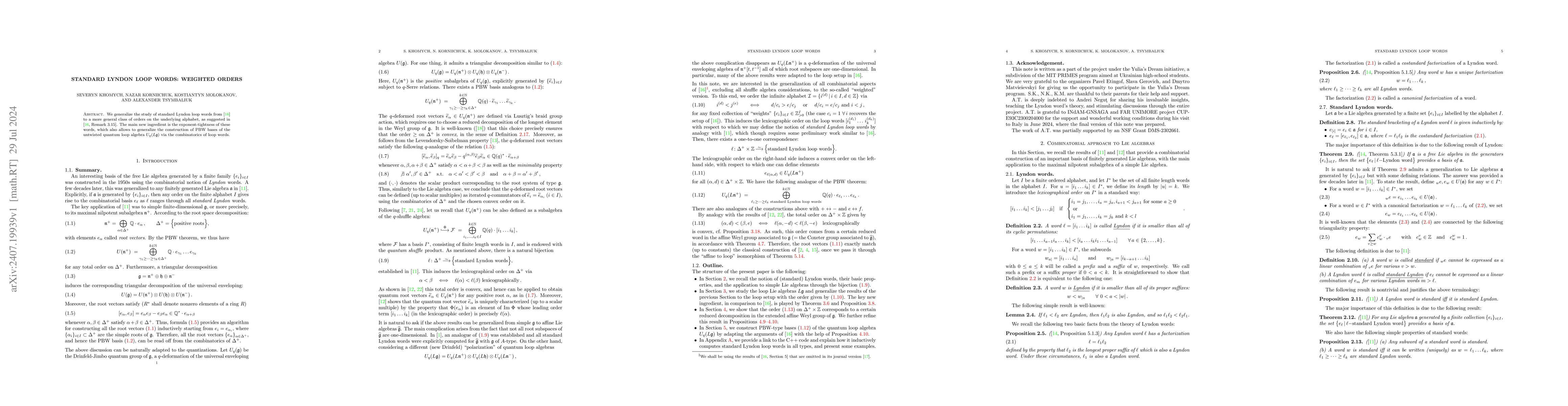 Thumbnail for Standard Lyndon loop words: weighted orders