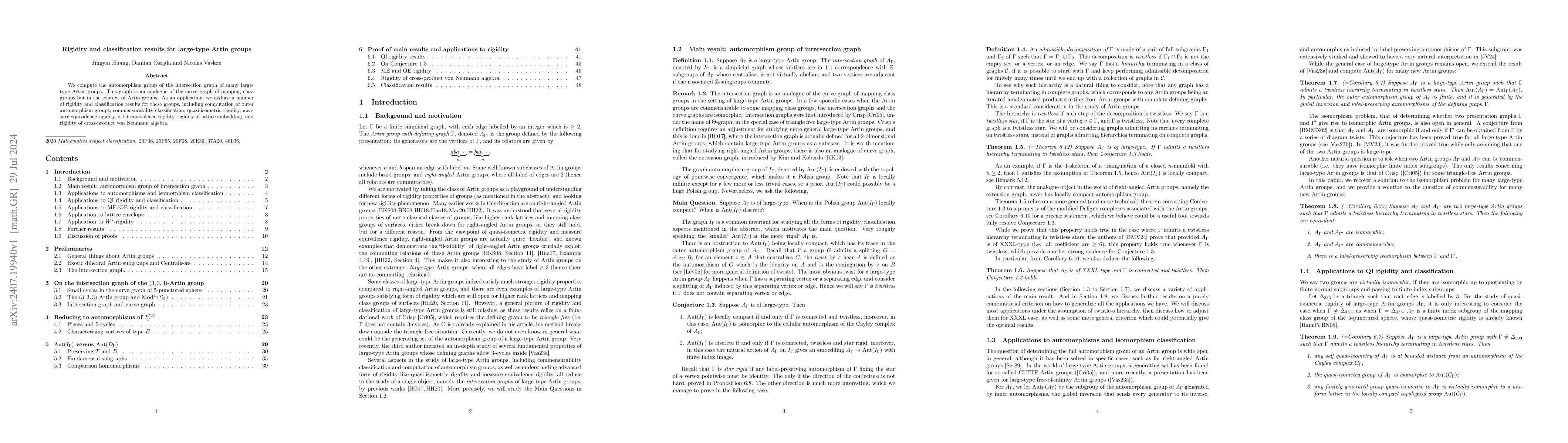 Thumbnail for Rigidity and classification results for large-type Artin groups