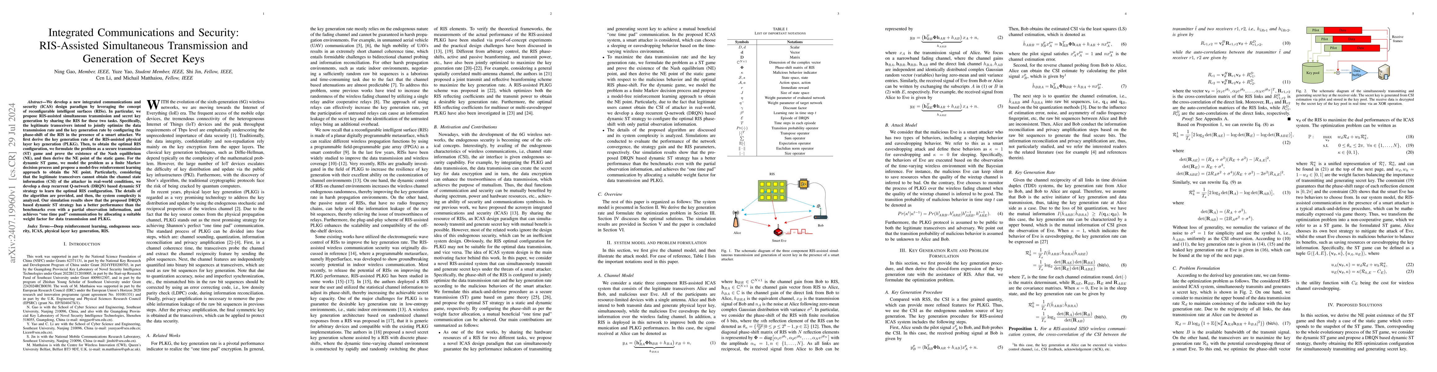 Thumbnail for Integrated Communications and Security: RIS-Assisted Simultaneous
  Transmission and Generation of Secret Keys