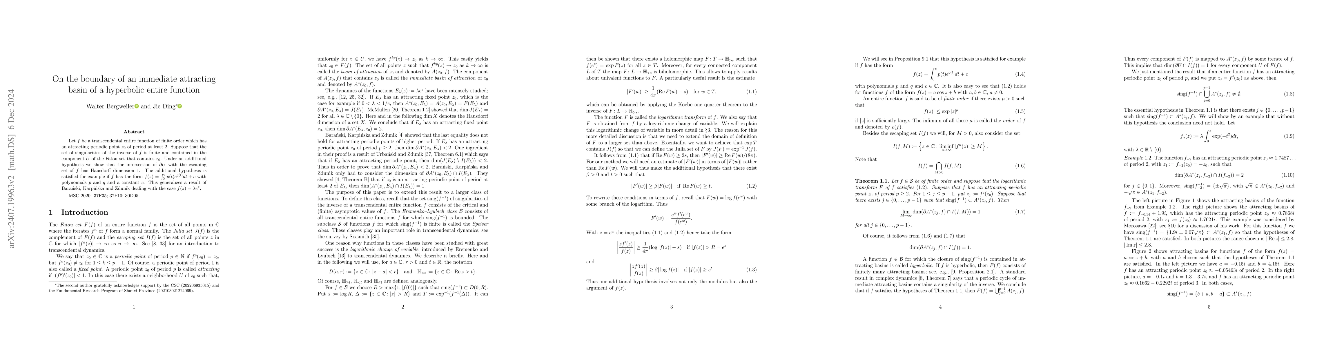 Thumbnail for On the boundary of an immediate attracting basin of a hyperbolic entire
  function