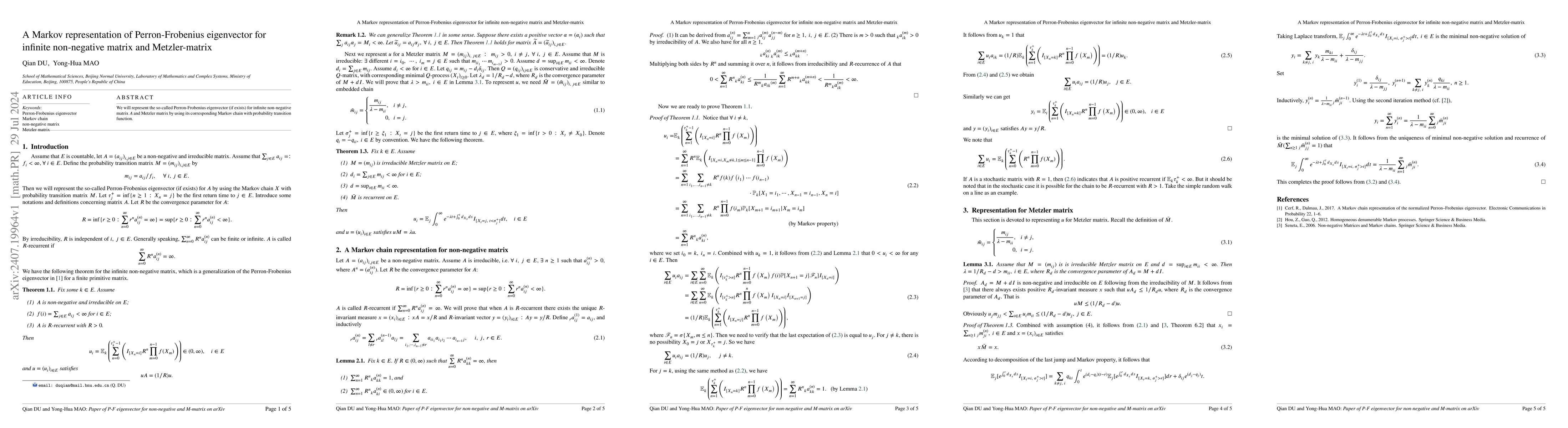 Thumbnail for A Markov representation of Perron-Frobenius eigenvector for infinite
  non-negative matrix and Metzler-matrix