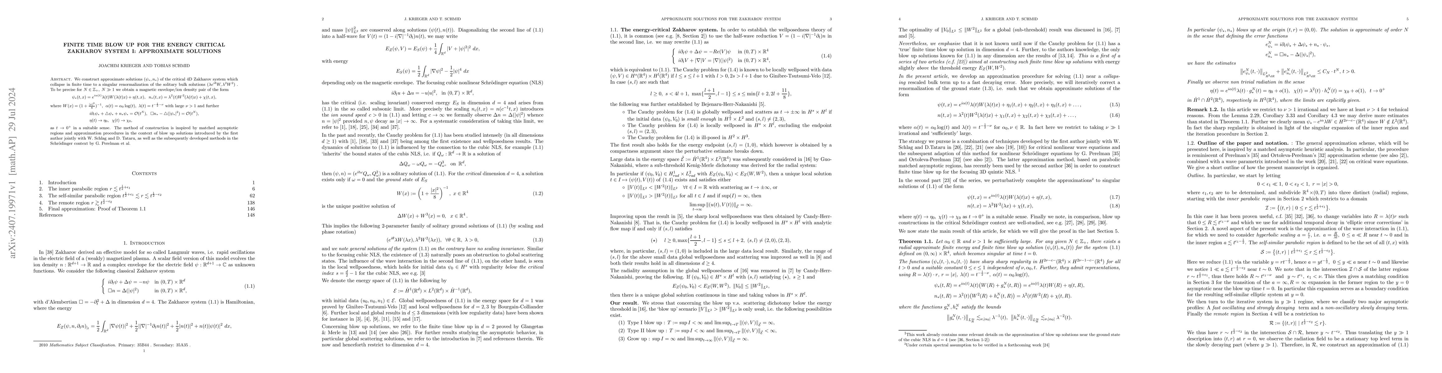 Thumbnail for Finite time blow up for the energy critical Zakharov system I:
  approximate solutions