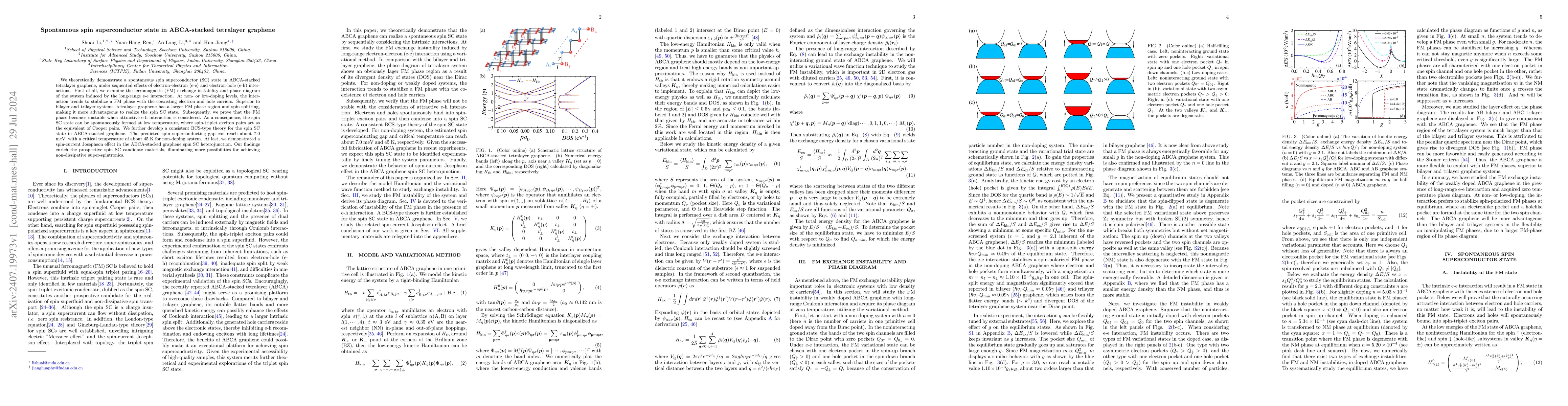 Thumbnail for Spontaneous spin superconductor state in ABCA-stacked tetralayer
  graphene